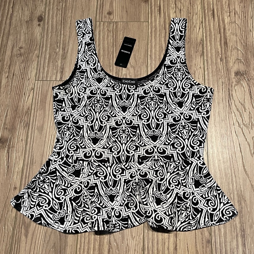 Bebe Jacquard Peplum Tank Top (Black/White)
